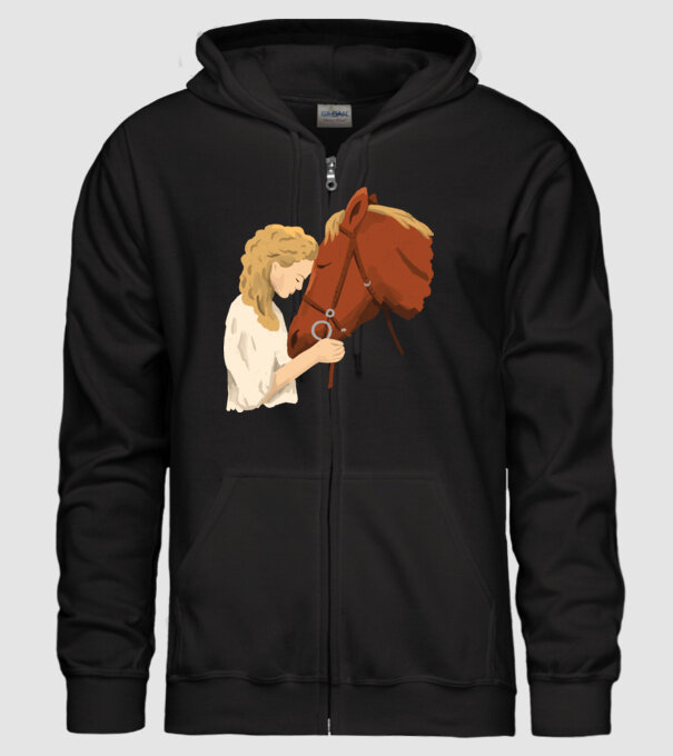 Fată cu cal model negru pe tricou