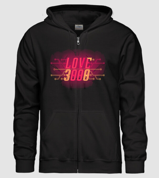Love 3000 model negru pe tricou
