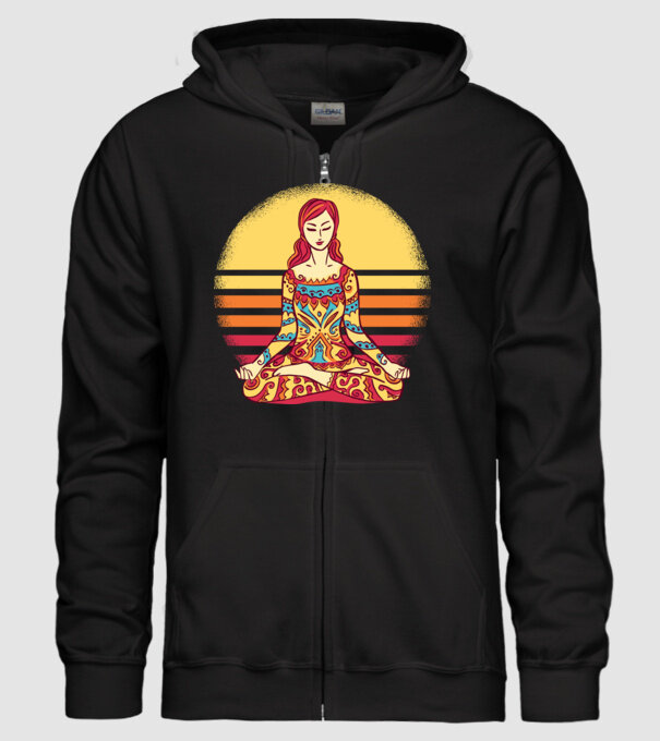 Mandala Yoga Meditație model negru pe tricou