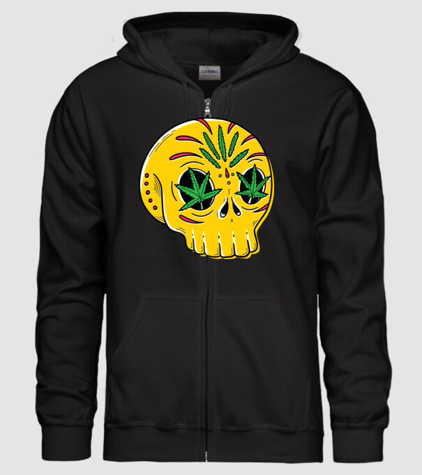 Marijuana Craniu model negru pe tricou