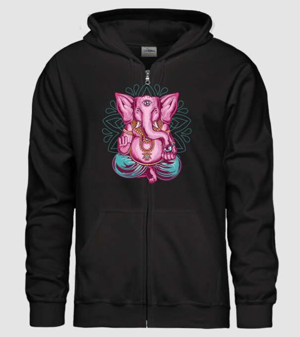 Elefant făcând meditație Dharma model negru pe tricou