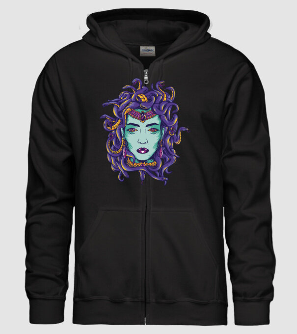 Cap de meduză model negru pe tricou