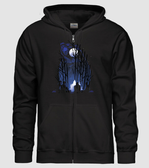 Urs în pădure noaptea model negru pe tricou