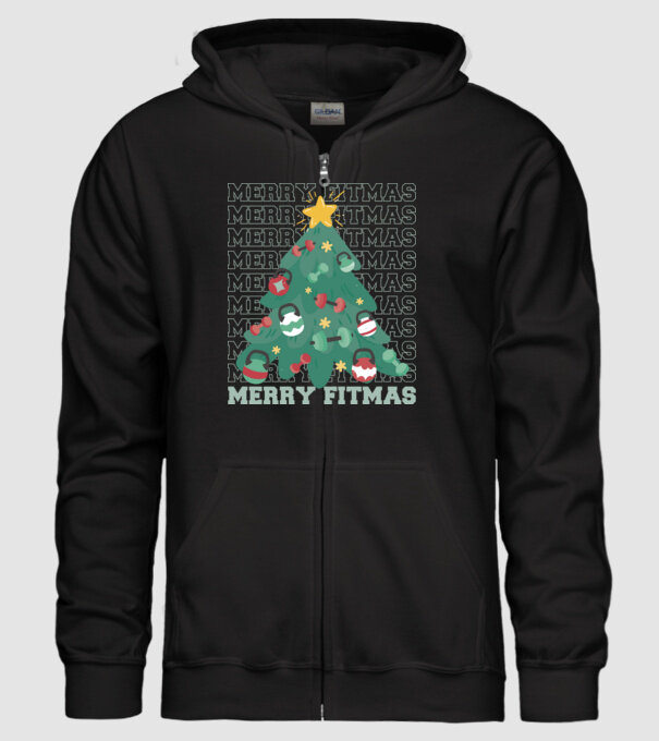 Merry Fitmas Fitmas Pom de Crăciun Fitness model negru pe tricou
