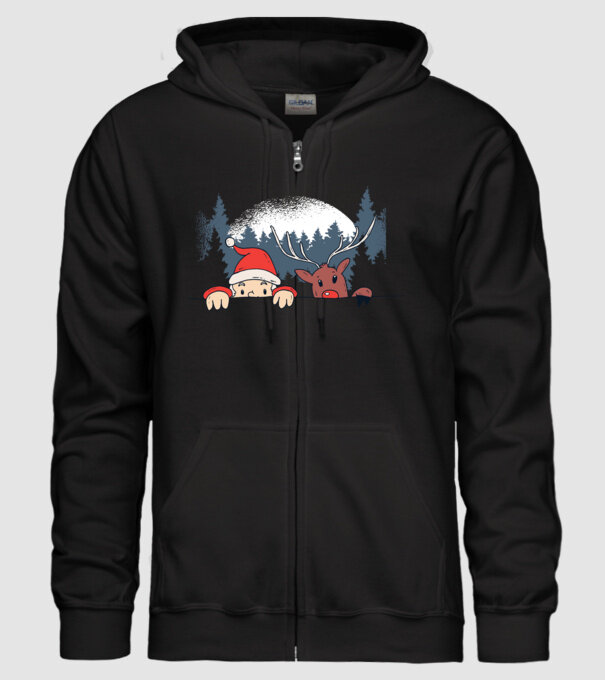 Moș Crăciun și Rudolf trag cu ochiul model negru pe tricou