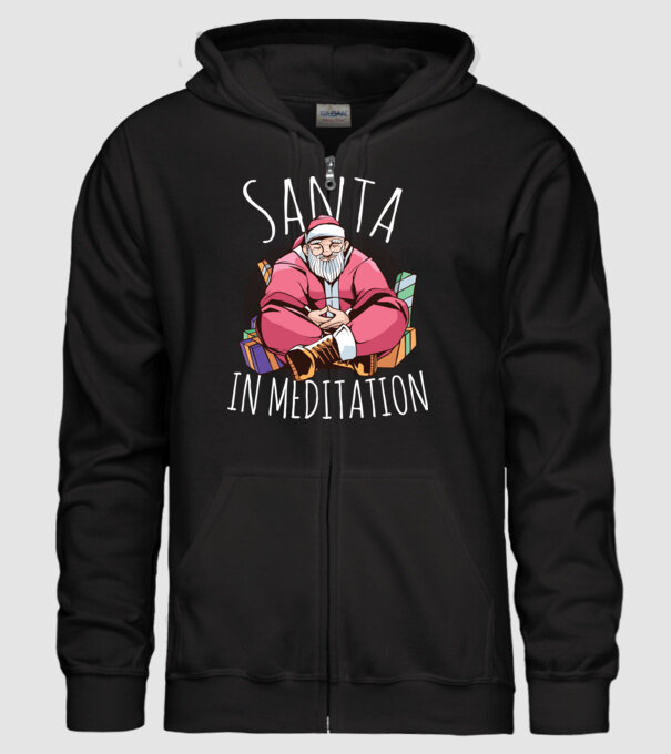 Tricou de Crăciun Moș Crăciun meditație model negru pe tricou