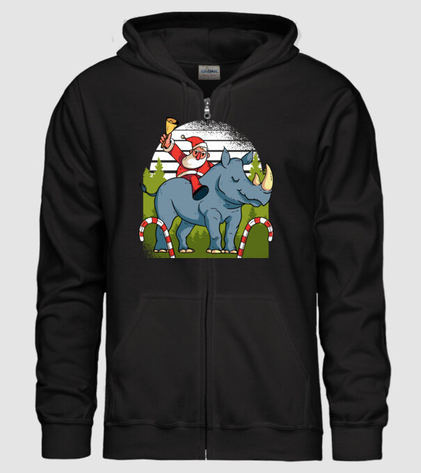 Moș Crăciun pe Rinocer model negru pe tricou