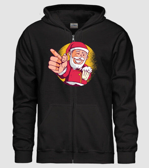 Moș Crăciun cu bere tricou model negru pe tricou