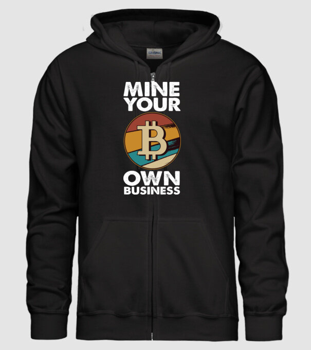 Mine your own business Bitcoin model negru pe tricou
