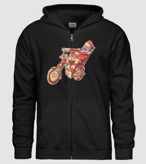 Moș Crăciun Motociclist model negru pe tricou