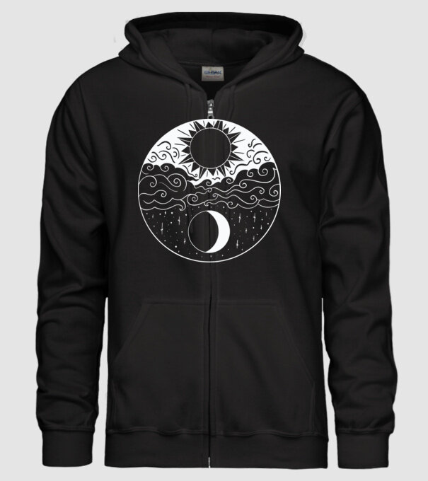 Soare și Lună Jin Jang model negru pe tricou