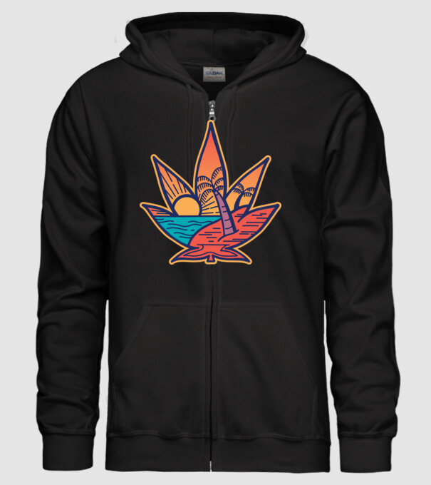 Apus de soare Frunză de marijuana model negru pe tricou