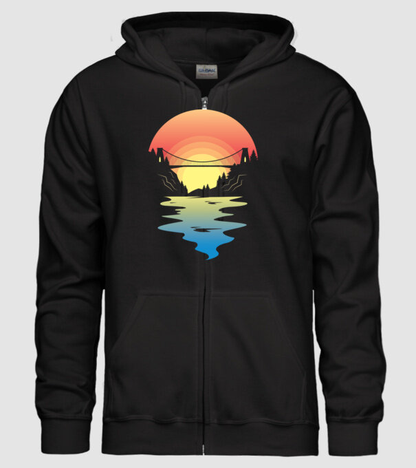 Peisaj apus de soare model negru pe tricou