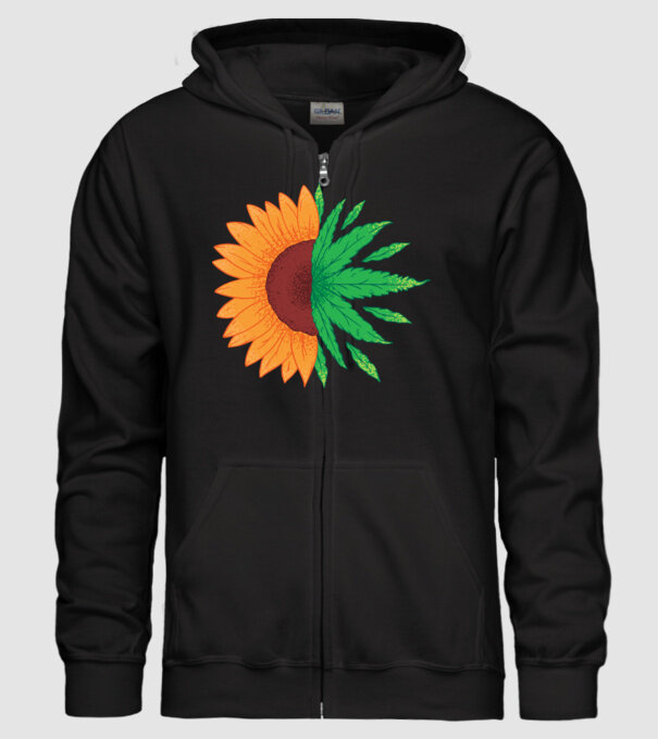 Floarea-soarelui Cannabis model negru pe tricou