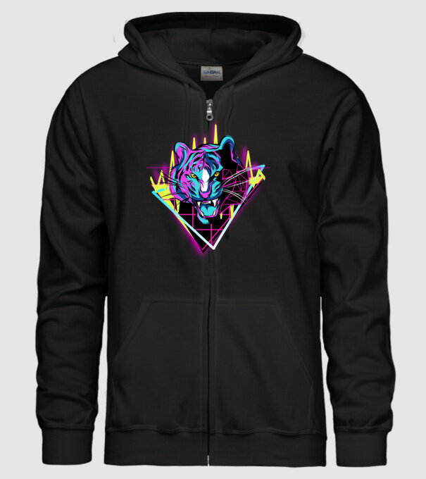 Tigru Neon anii 80 retro model negru pe tricou
