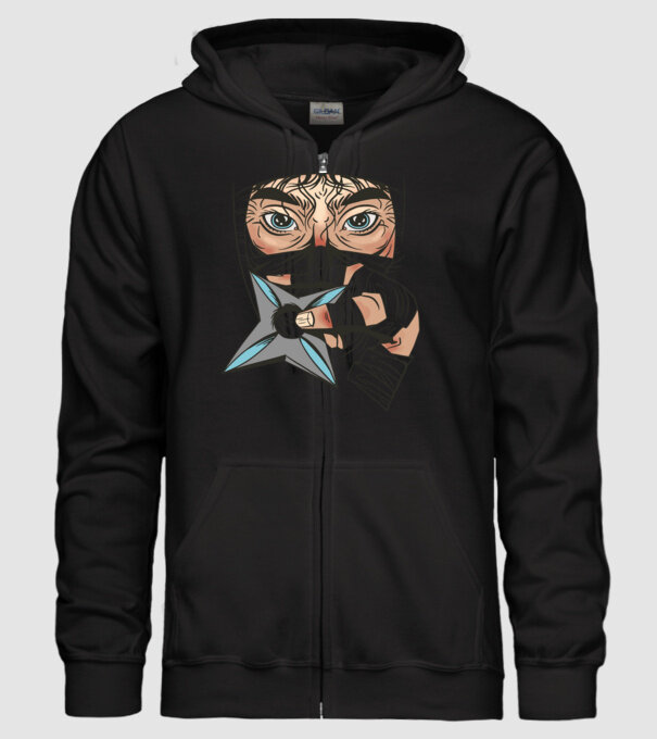 Cap de ninja model negru pe tricou