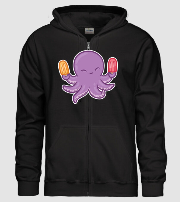 Înghețată Caracatiță Octopus model negru pe tricou