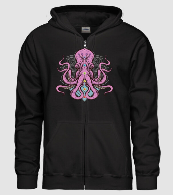 Yoga Octopus model negru pe tricou