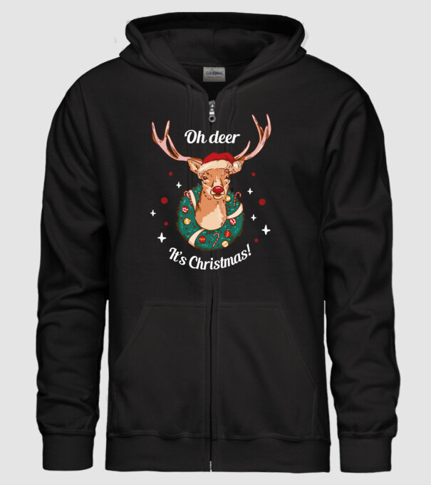 Oh deer, Christmas is here model negru pe tricou
