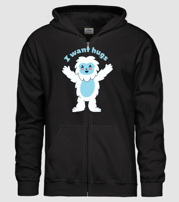 Vreau o îmbrățișare Yeti drăguț model negru pe tricou