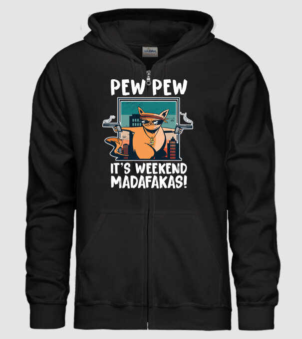 Pew Pew Pew e weekend Madafakas model negru pe tricou