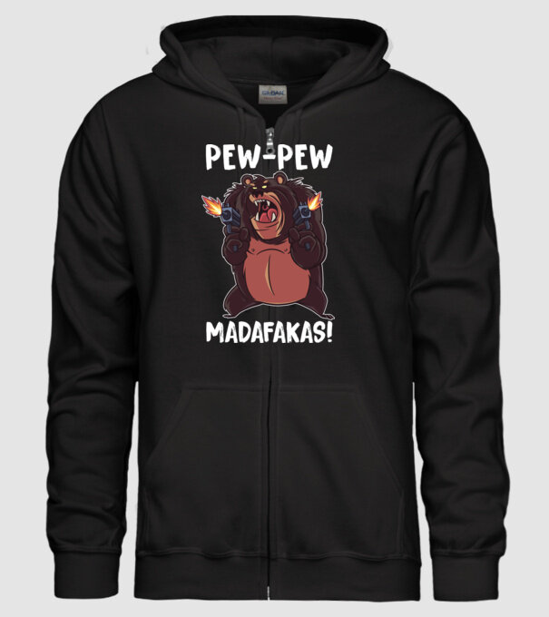 Pew Pew Pew Madafakas Urs model negru pe tricou