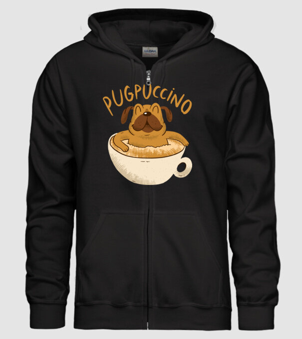 Pugpuccino Capuccino cu Mops model negru pe tricou