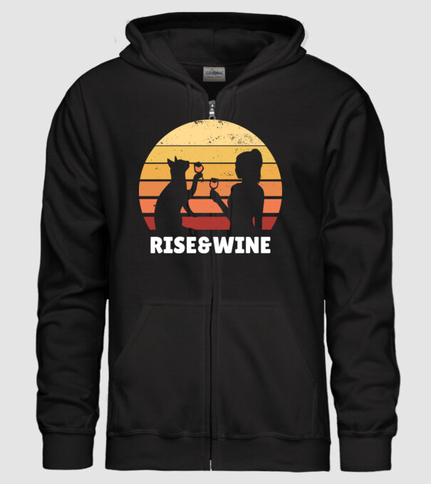 Fată Retro cu pisică și vin model negru pe tricou