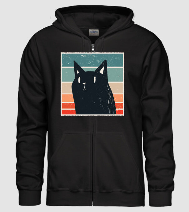 Pisică retro model negru pe tricou