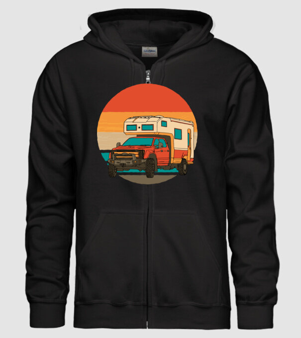 Campervan Retro model negru pe tricou