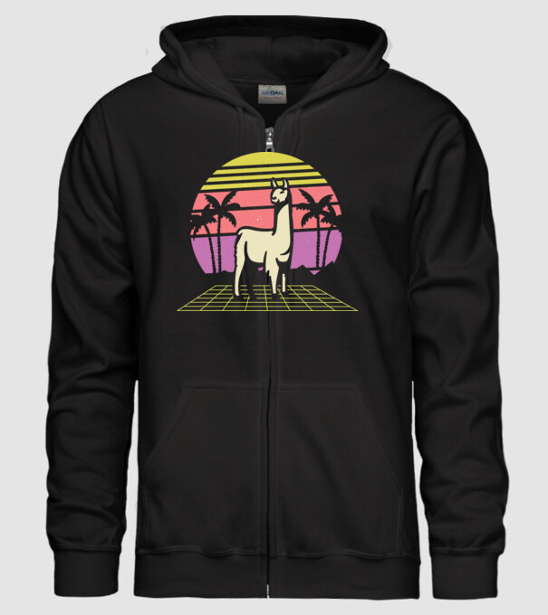 Lama Retro model negru pe tricou