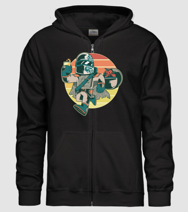 Războinic Mandalorian Retro model negru pe tricou