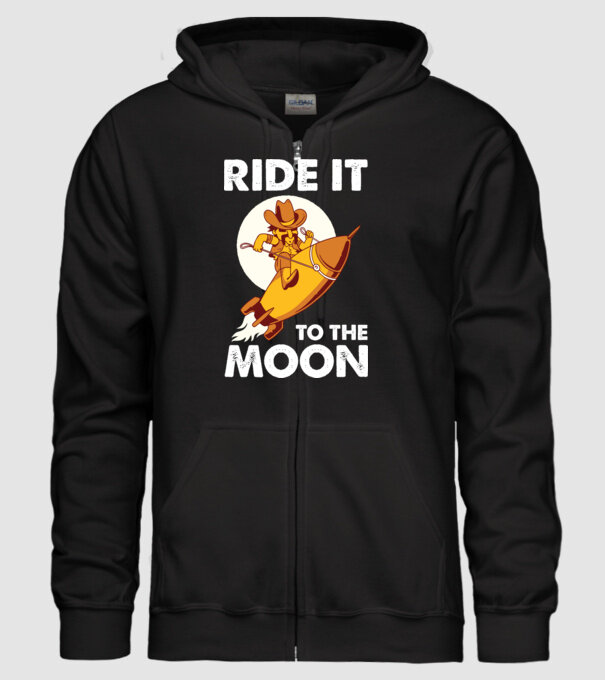 Ride it to the moon Bitcoin model negru pe tricou
