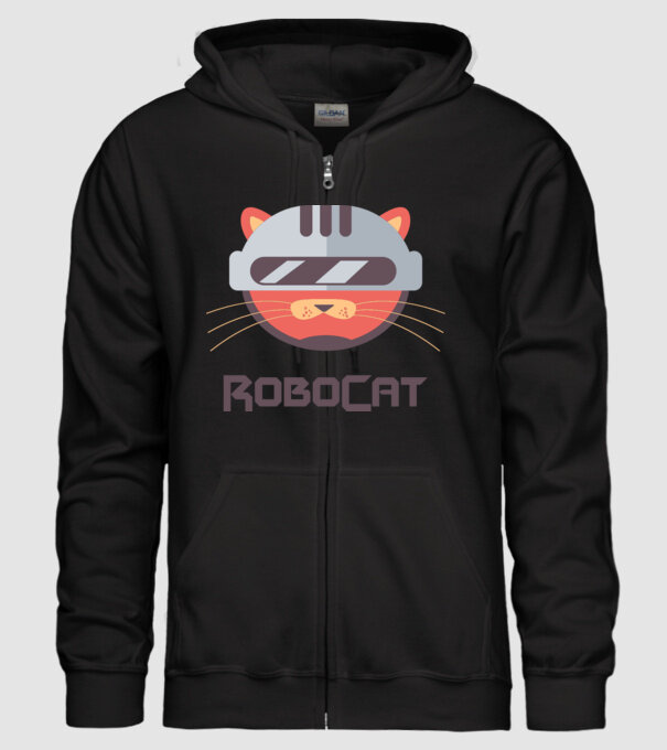 Robocat model negru pe tricou