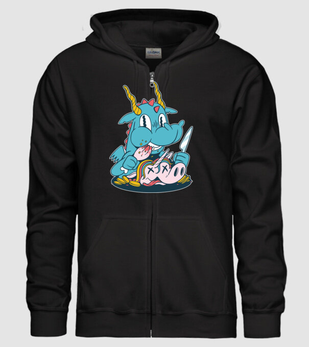 Dragonul a mâncat unicornul model negru pe tricou