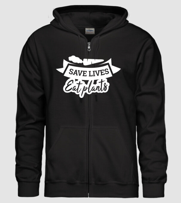 Save lives eat plants model negru pe tricou
