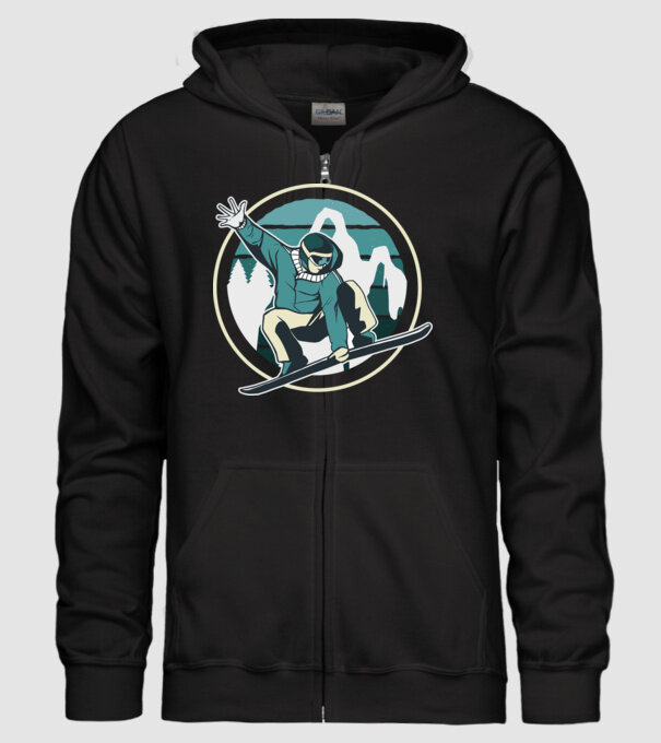 Săritură Snowboard model negru pe tricou