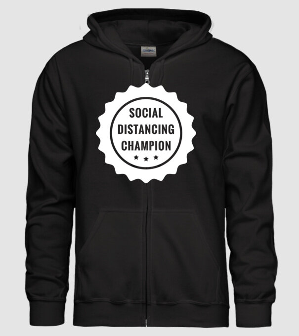 Social distancing champion model negru pe tricou