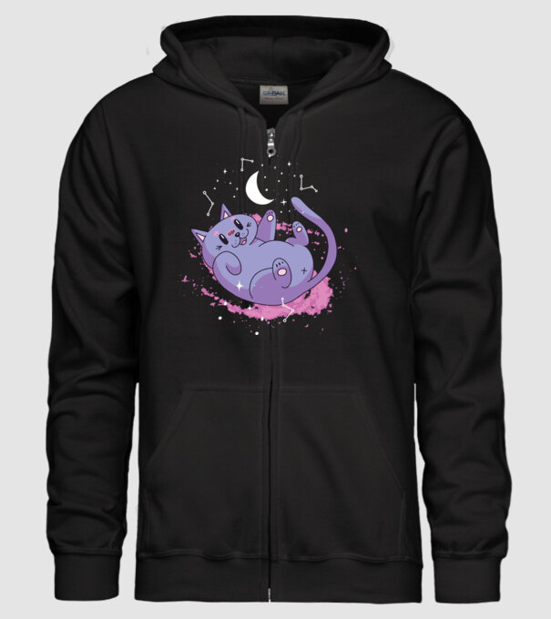 Space Cat - pisică drăguță în spațiu model negru pe tricou