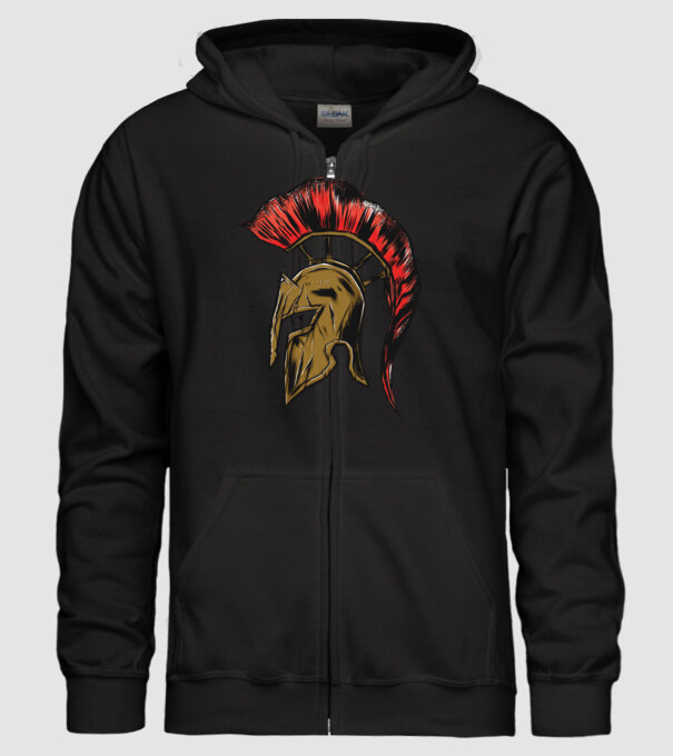 Cască războinic Sparta model negru pe tricou
