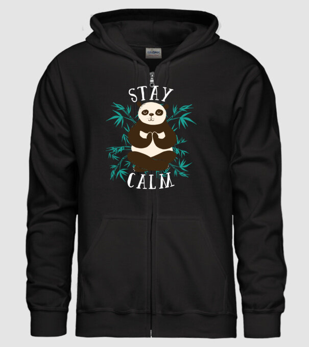 Stay Calm Panda meditație model negru pe tricou