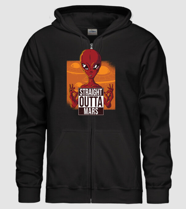Straight Outta Mars Alien model negru pe tricou
