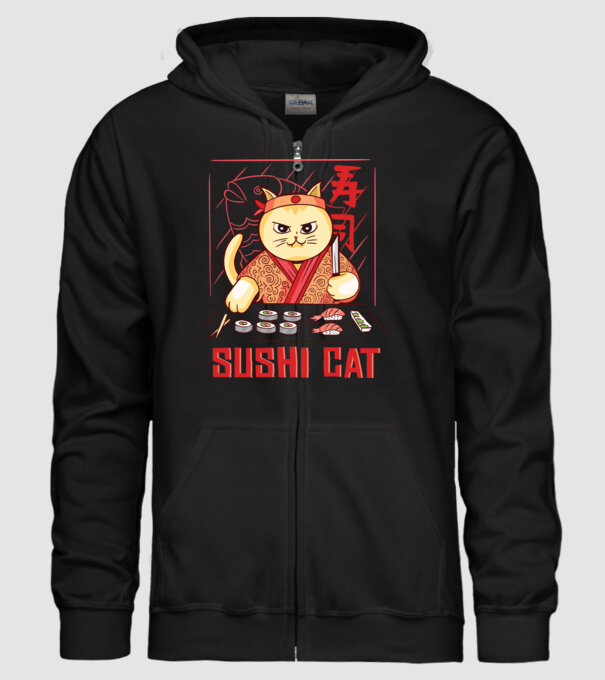 Pisică Sushi model negru pe tricou