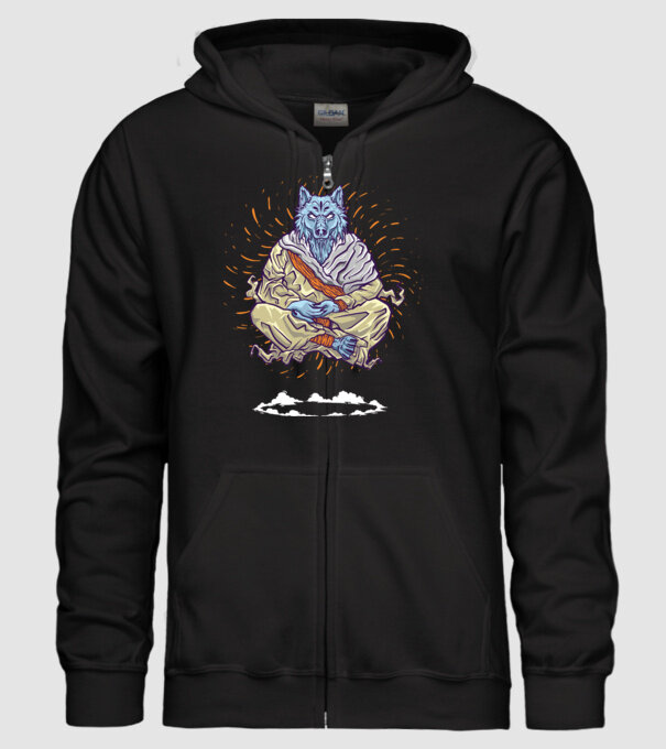 Lup Călugăr model negru pe tricou
