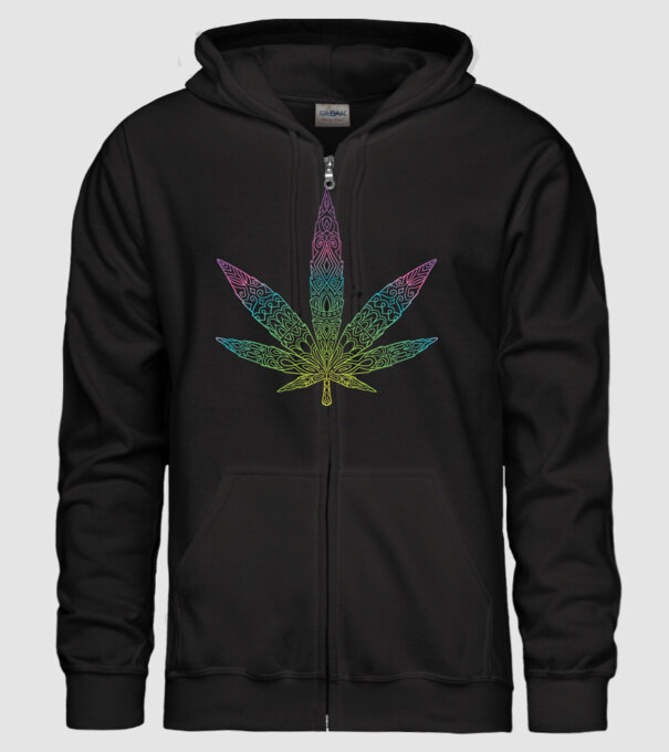 Frunză colorată de marijuana model negru pe tricou