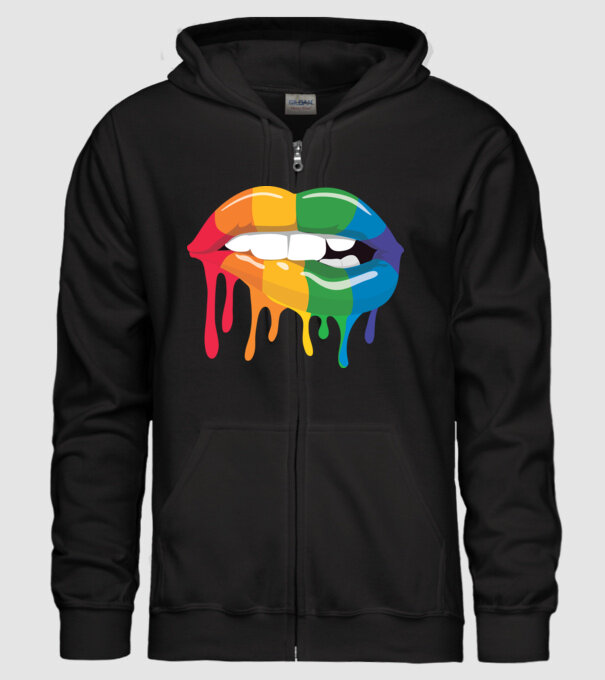 Gură curcubeu model negru pe tricou