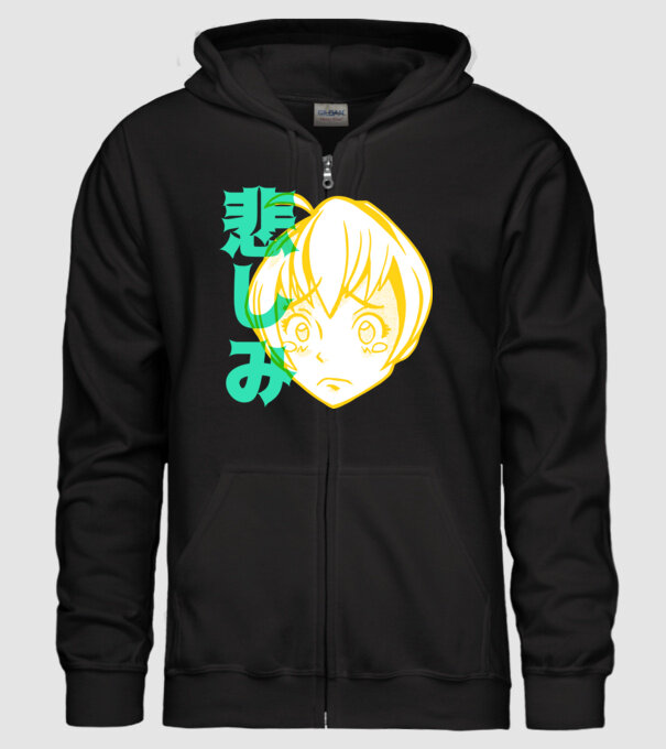fată tristă Anime model negru pe tricou