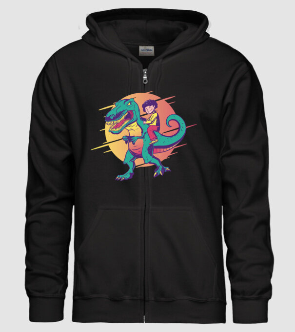 T-rex Gamer dinozaur model negru pe tricou