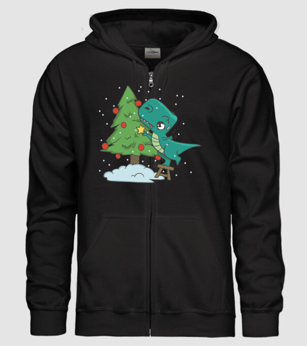 T-rex decorare pom de Crăciun model negru pe tricou