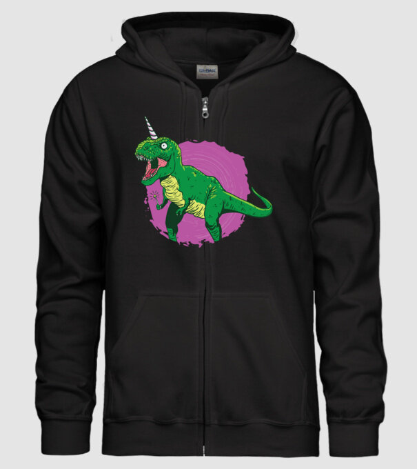 T-rex unicorn model negru pe tricou